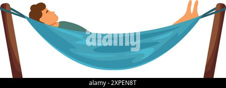 Man is enjoying his summer vacation, lying on a hammock between two palm trees Stock Vector