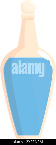 Glass bottle containing blue liquid standing on white background Stock Vector