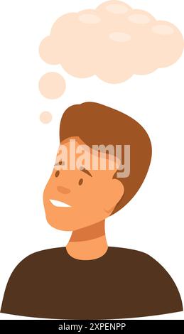 Young man is deep in thought, a contemplative expression on his face as a thought bubble floats above him Stock Vector