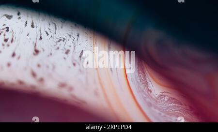 Ink foam. Bubble fluid flow. Defocused purple yellow color oil texture emulsion liquid wave on dark abstract art background. Stock Photo