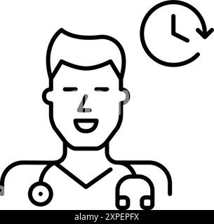 General practitioner with stethoscope and clock. Health clinic working hours. Medical service schedule. Healthcare appointment. Pixel perfect Stock Vector