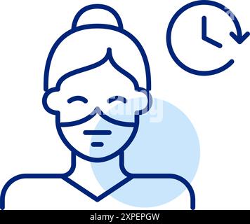 Nurse wearing surgical mask and clock. Health clinic working hours. Medical service schedule. Pixel perfect vector icon Stock Vector