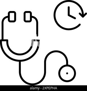 Stethoscope and clock. Medical appointment reminder. Timely checkup scheduling. Pixel perfect vector icon Stock Vector
