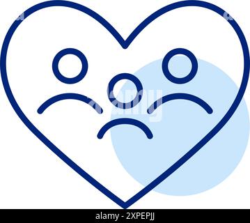 Family of three. Two parents and child in heart shape. Family love, care and charity. Pixel perfect, editable stroke icon Stock Vector