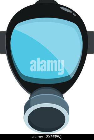 Black gas mask protecting from chemical weapon with blue filter glass Stock Vector