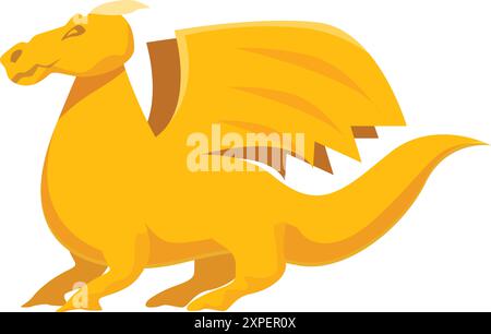 Yellow dragon standing spreading its wings, a mythical creature and