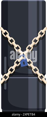 Closed refrigerator door locked with metal chain and padlock representing dieting concept Stock Vector