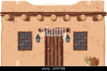 Illustration of a rustic adobe house Stock Vector