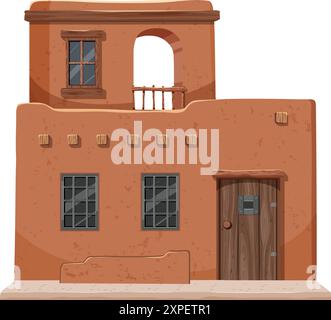 Two-story adobe house with wooden accents Stock Vector