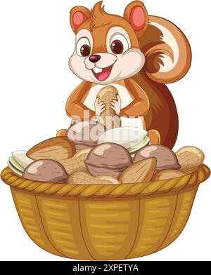 Squirrel holding nuts in a basket Stock Vector