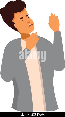 Scared man is raising his hands and protecting himself from something ...
