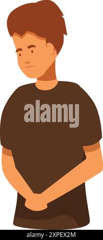 Young man is standing with his head down, looking ashamed and guilty Stock Vector