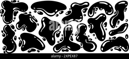 Abstract blob shapes. Organic liquid random wavy forms. Irregular fluid black spots and bubbles. Vector glossy elements. Trendy drops silhouettes Stock Vector