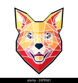 Stylized Dog head made of geometric shapes, gradient animal head. Vector art, sots art, low poly, cubo-futurism, sticker, cartoon avatar, animal logo Stock Vector
