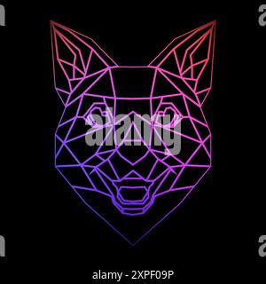 Colorful geometric dog head on a black background with a gradient lines, line drawing, neon lighting. Vector art, sots art, low poly, cubo-futurism Stock Vector