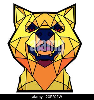 Dog head in a geometric style, black border, colored lines, polygon and triangle shapes. Vector art, sots art, low poly, cubo-futurism, sticker Stock Vector