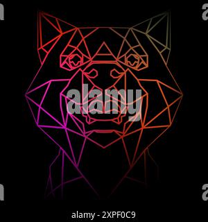 Colorful geometric dog head on a black background with a gradient lines, line drawing, neon lighting. Vector art, sots art, low poly, cubo-futurism Stock Vector