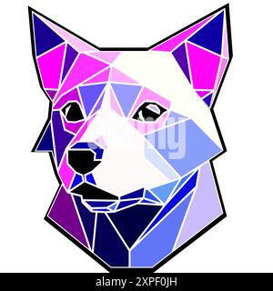 Dog head in a geometric style, black border, colored lines, polygon and triangle shapes. Vector art, sots art, low poly, cubo-futurism, sticker Stock Vector