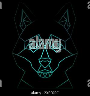 Colorful geometric dog head on a black background with a gradient lines, line drawing, neon lighting. Vector art, sots art, low poly, cubo-futurism Stock Vector