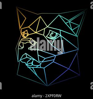 Colorful geometric dog head on a black background with a gradient lines, line drawing, neon lighting. Vector art, sots art, low poly, cubo-futurism Stock Vector