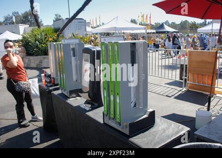 Los Angeles, California, United States - 10-25-2021: A view of Eco-Products compostable cutlery, seen at a local food event. Stock Photo