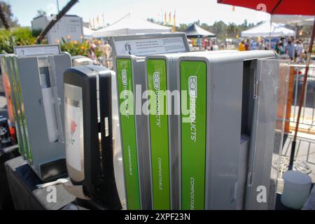 Los Angeles, California, United States - 10-25-2021: A view of Eco-Products compostable cutlery, seen at a local food event. Stock Photo