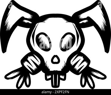 Cartoon rabbit skull with carrots. Stock Vector