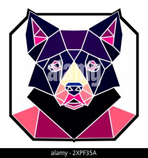 Dog head in a geometric style, black border, colored lines, polygon and triangle shapes. Vector art, sots art, low poly, cubo-futurism, sticker Stock Vector