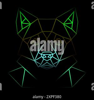 Colorful geometric dog head on a black background with a gradient lines, line drawing, neon lighting. Vector art, sots art, low poly, cubo-futurism Stock Vector