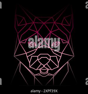 Colorful geometric dog head on a black background with a gradient lines, line drawing, neon lighting. Vector art, sots art, low poly, cubo-futurism Stock Vector