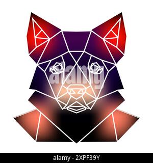 Stylized dog head a geometric style of triangles and different gradient colors with a white background, white lines. Vector art, sots art, low poly Stock Vector
