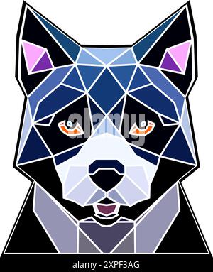 Dog head in a geometric style, black border, colored lines, polygon and triangle shapes. Vector art, sots art, low poly, cubo-futurism, sticker Stock Vector