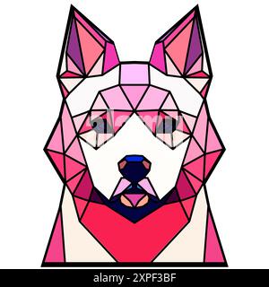 Dog head in a geometric style, black border, colored lines, polygon and triangle shapes. Vector art, sots art, low poly, cubo-futurism, sticker Stock Vector
