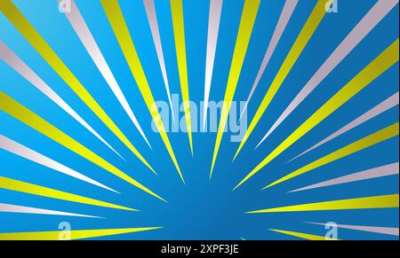 Blue gradient color comic illustration background with white and yellow stripes. Perfect for wallpapers, banners, website backgrounds and more. Stock Vector