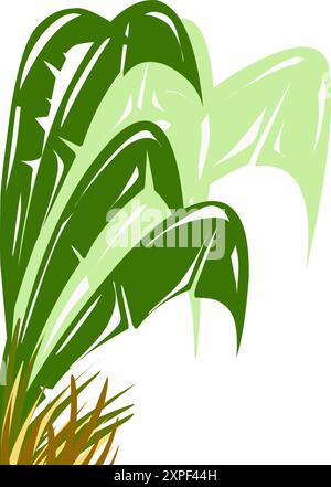 Background illustration of green plants of banana leaves and yellow grass. Perfect for website wallpapers, posters, banners, book covers, invitation c Stock Vector