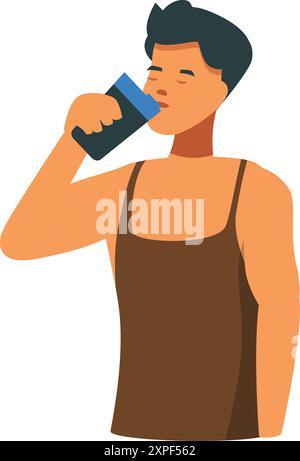 Young man drinking fresh water from a glass, feeling good and hydrated Stock Vector