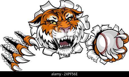 Tiger Baseball Ball Animal Sports Team Mascot Stock Vector