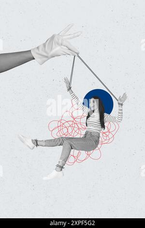 Banner with puppet on strings. Manipulation, control, abusive ...