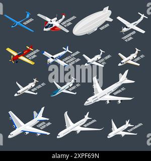 A vector illustration of Airplanes Icons Set Stock Vector