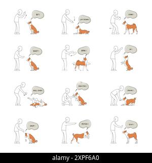 A vector illustration of Dog Training Icons Set Stock Vector