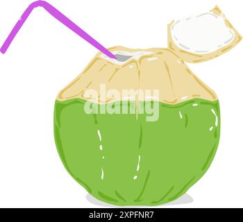 Illustration of a fresh young coconut drink. Perfect for icons, logos, fresh drink theme photo elements, food themed posters, banners, stickers Stock Vector