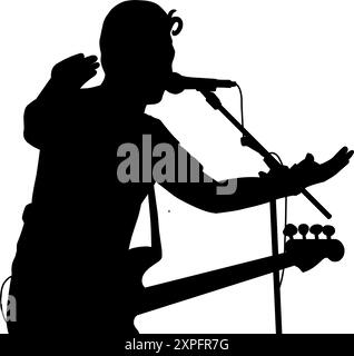 Black color illustration of a singer's silhouette. Perfect for stickers, icons, logos, design elements with a music theme. Stock Vector