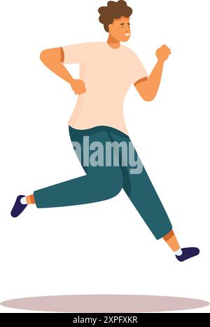 Young man is running in place wearing casual clothes and smiling Stock Vector
