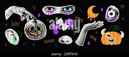 Halloween collage banner template for media design Stock Vector