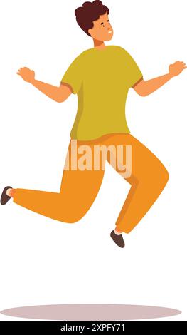 Young man is joyfully jumping in the air, conveying a sense of freedom and happiness Stock Vector