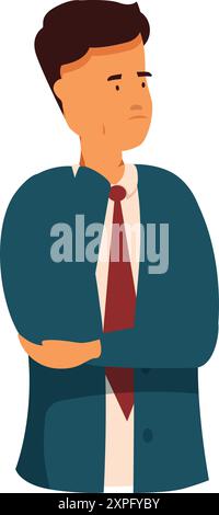 Businessman is deep in thought, his arms crossed as he contemplates a decision or challenge Stock Vector