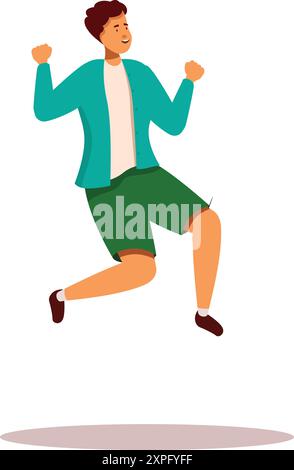 Young man is joyfully jumping in celebration, expressing his excitement and happiness Stock Vector