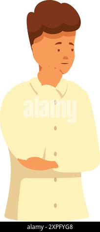 Cartoon image of a young man standing with his arms crossed and thinking Stock Vector