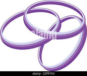 Three purple rings are overlapping each other creating an abstract composition Stock Vector