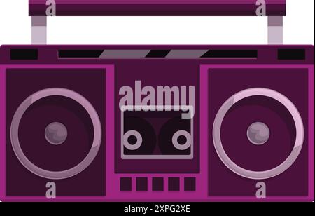 Purple boombox with a cassette tape inside is playing music. Purple ...